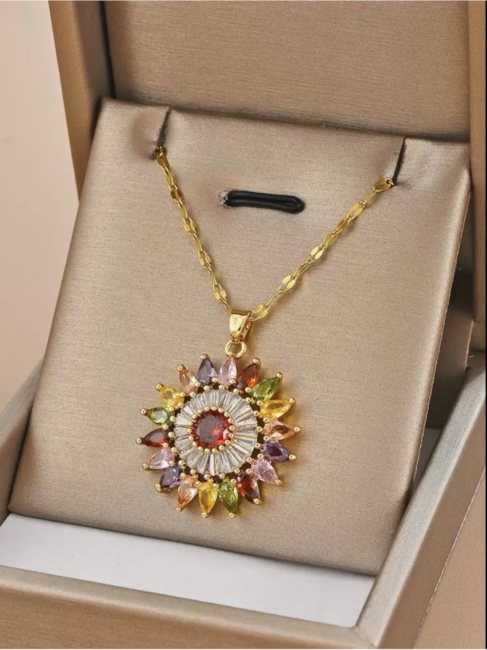 Stainless Steel Multicolor Sunburst Pendant Necklace - Women Jewelry - Picture 1 of 5